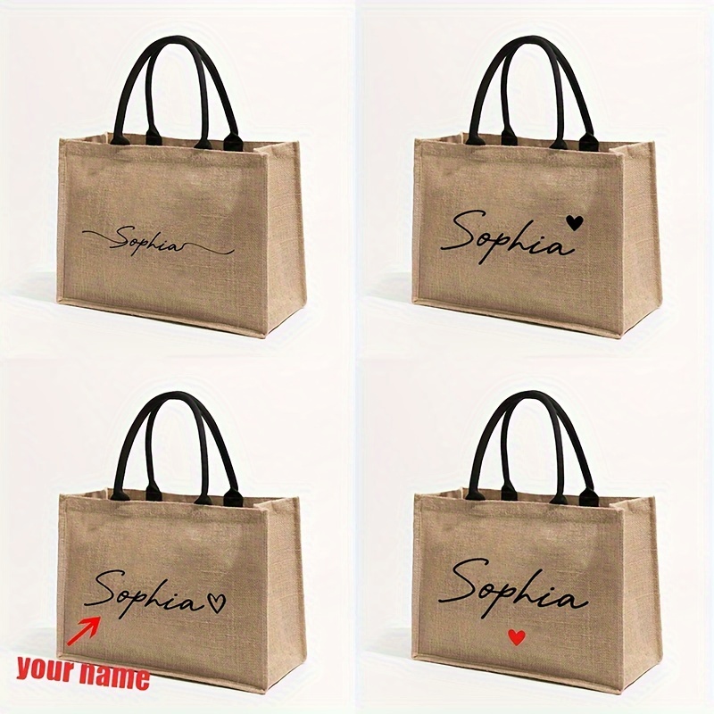 Linen Bag Bulk - حقيبة شاطئ مخصصة بنمط اسم شخصي،