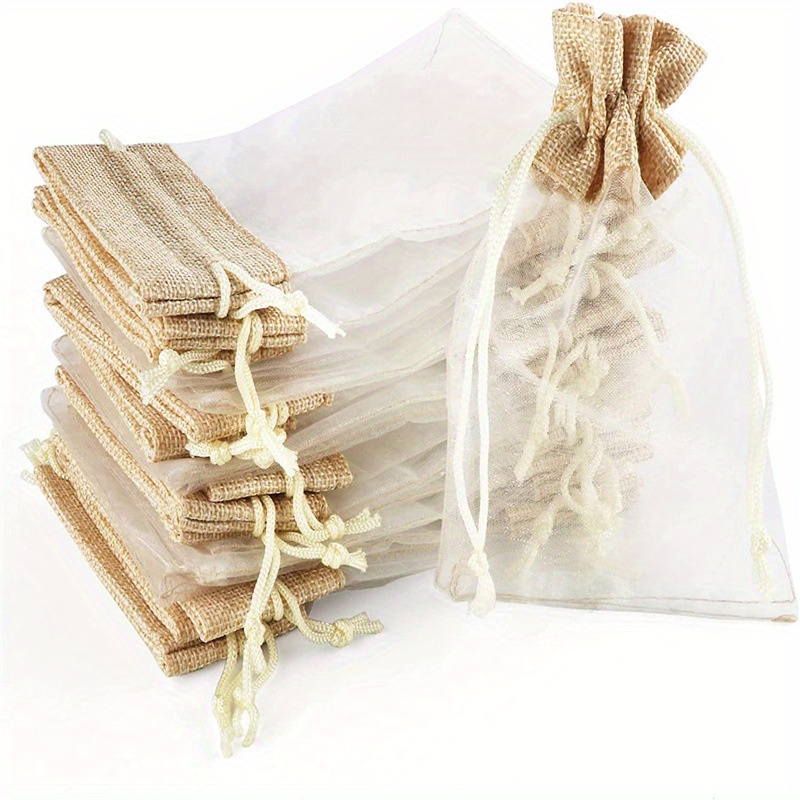 Linen Bag Bulk - أكياس قماشية من الأورجانزا والكتان برباط