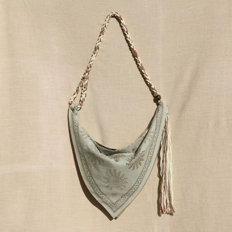 حقيبة كتف بوهيمية مثلثة الشكل، - مراجعة Linen Bag Bulk وسعره
